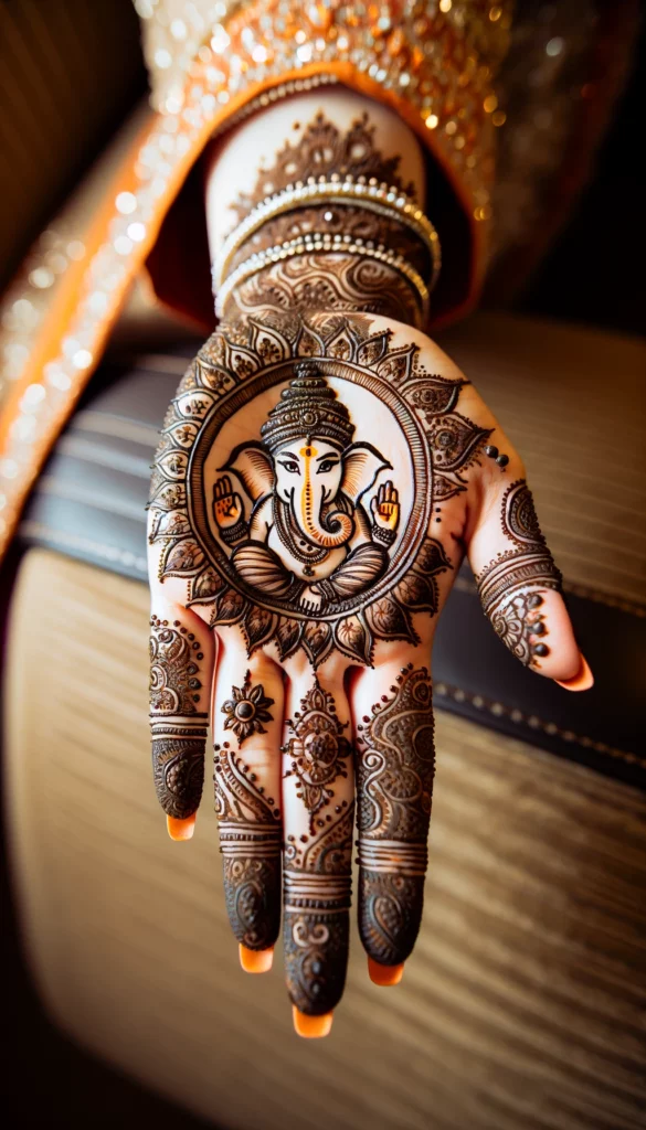 bridal_wedding mehndi - Bridal Ganesh design- palm of the hand
