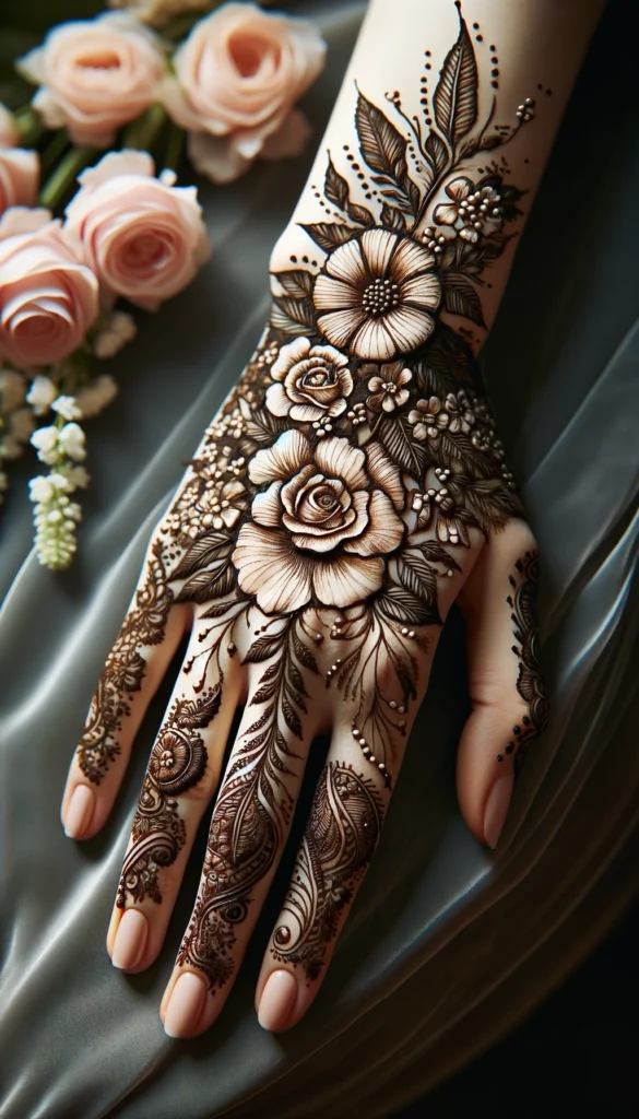 bridal_wedding mehndi -Floral design- back side of the hand