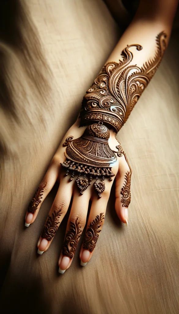 bridal_wedding mehndi -Jhumka design- back hand.