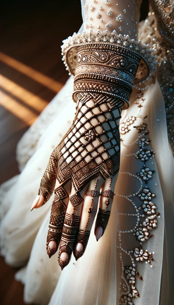 bridal_wedding mehndi -chex design- - dorsal side of your hand