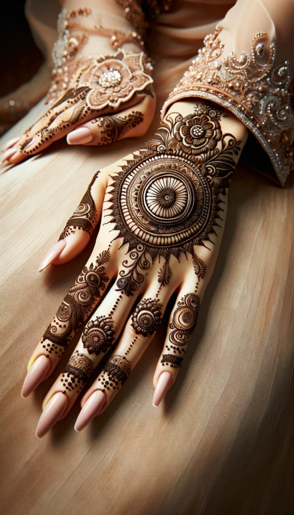 bridal_wedding mehndi -circle design- dorsal side hand