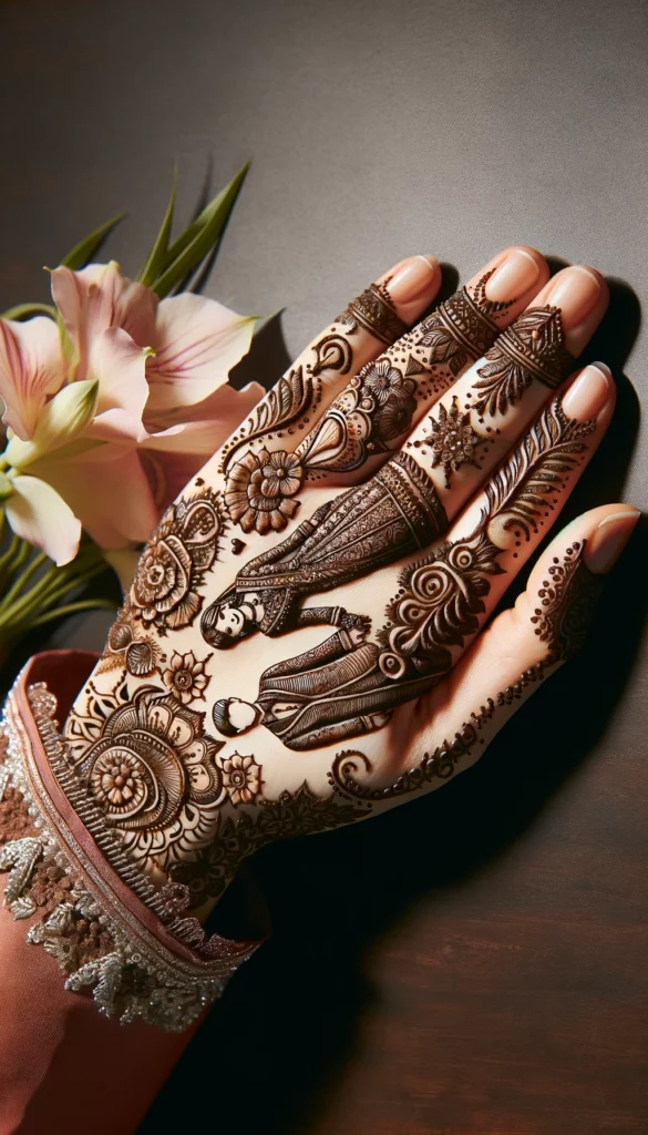 bridal_wedding mehndi -couple design- dorsal side hand