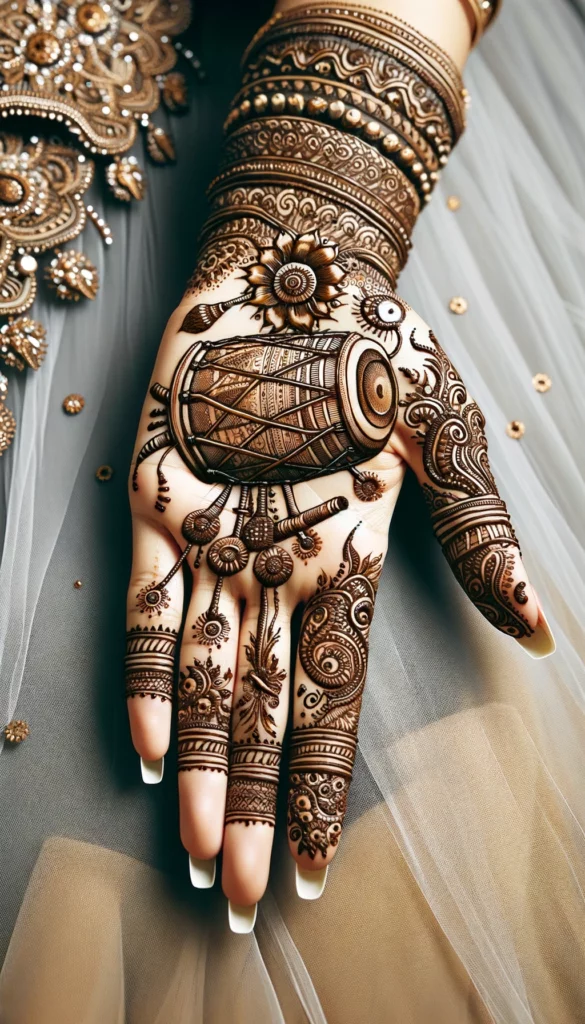 bridal_wedding mehndi -dhol design- palm of the hand