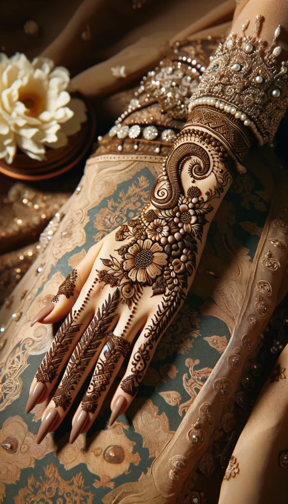 bridal_wedding mehndi - generate image in 1000x1500 - bridal_wedding mehndi -Hatheli design- palm of the hand