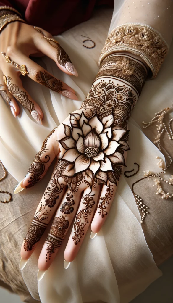 bridal_wedding mehndi -lotus design- palm of the hand