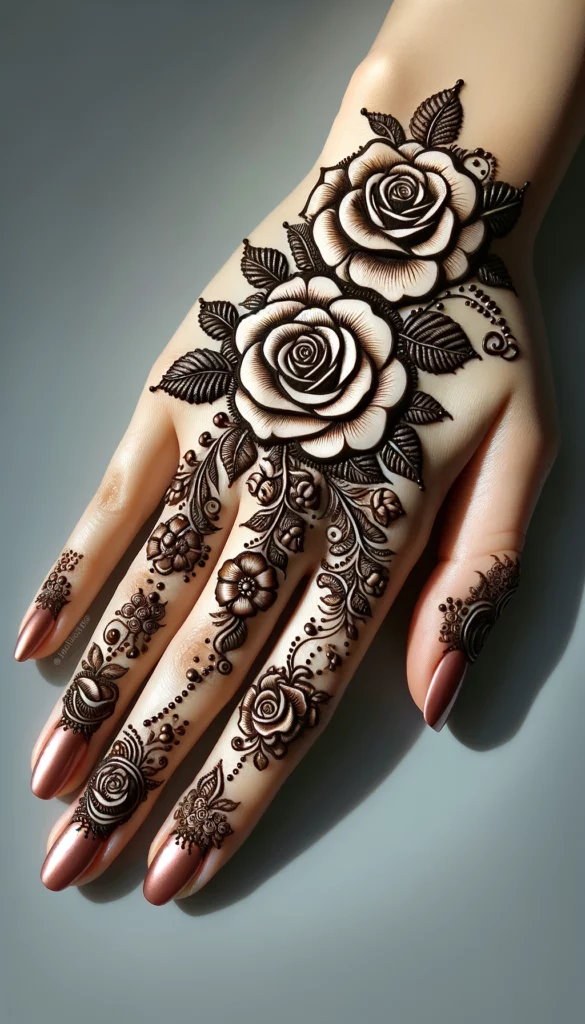 - bridal_wedding mehndi -rose design- back side of the hand